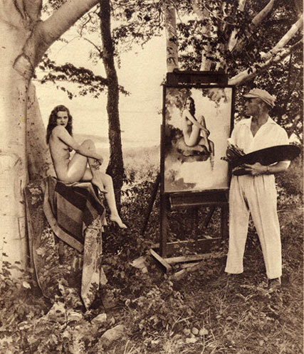 Rolf Armstrong painting a pinup model.