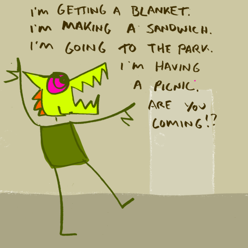 fuckyesnicole:  explodingdog:  Crazy Monster is getting out of the office.  :O we should have a picnic :P  When it’s cold out let’s do it :D