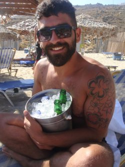 Hairy chest, legs,Beard and Mustache.