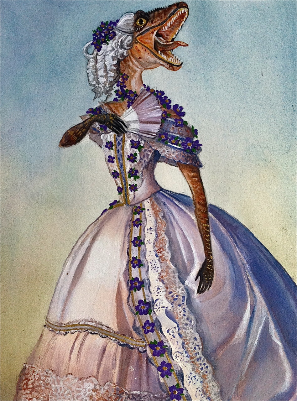 haiku-robot: adamazur:  “Victorian Velociraptor with Violets.” Acrylic and liquid