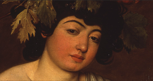 Caravaggio, The Adolescent Bacchus, 1595-97. If you look closely, you can see a reflection of Carava