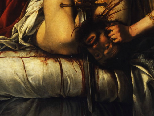 caravaggista:Artemisia Gentileschi, Judith Slaying Holofernes, 1614-20.Detail from the Google Art Pr