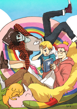 help-help:  Adventure time! Marshall and Finn and Gumball and Jake and Rainicorn:)! recently I LOVE this animation!!! Doh!!! 
