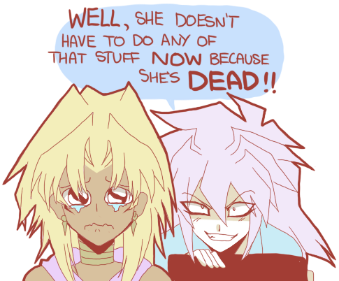 mindreadingmetalbender:  ladysunami:  Because She’s Dead by Rinbo  bakura’s face 