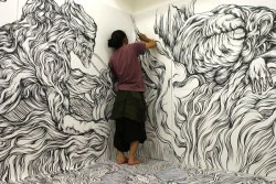 gaksdesigns:  Using black marker, Japanese artist Yosuke Goda painstakingly creates large-scale illustrations and murals with intense detail. 