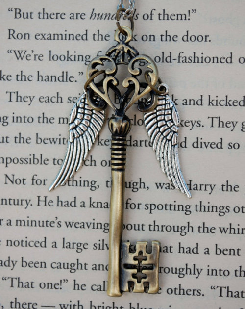 wickedclothes:  This pretty little necklace was inspired by the flying key scene, from Harry Potter and The Sorcerer’s Stone. Sold on Etsy! 