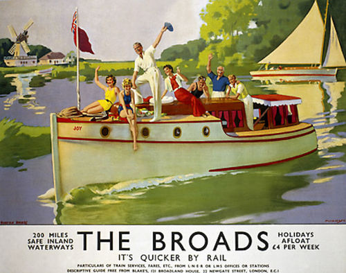 1937 poster advertising holidays on the Norfolk Broads