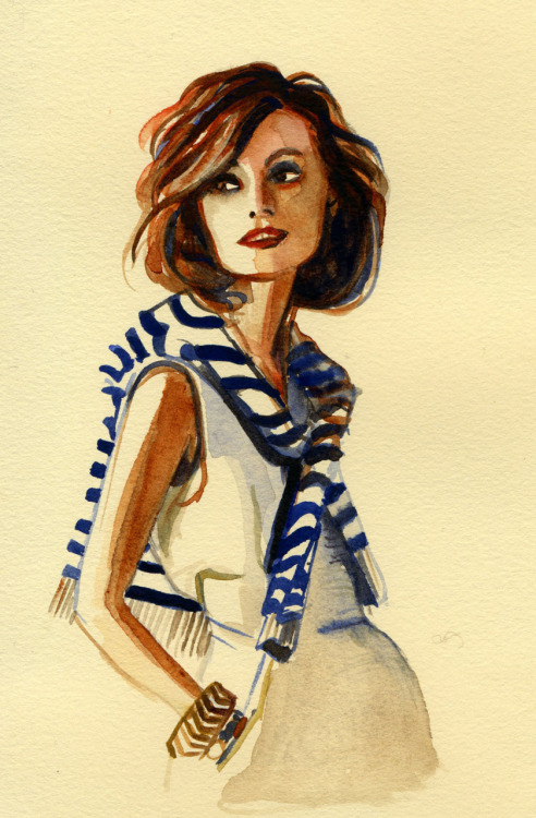 koalaporpoise:Striped Sweater Model from Glamour, Fashion Illustration watercolor on Rives BFK Cream