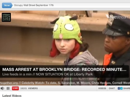 sschlink:#OccupyWallStreet protesters being arrested on the Brooklyn Bridge right now, including thi