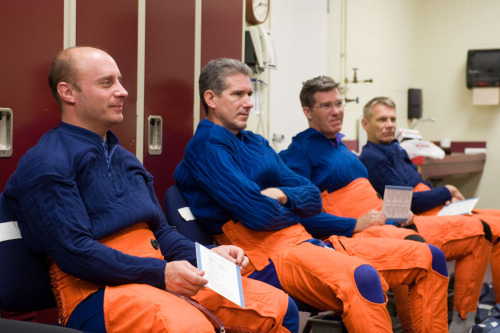 In training for STS-132: Garrett Reisman, Mike Good, Steve Bowen, Piers Sellers