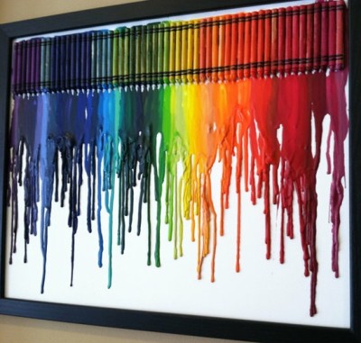 clairepeeptoo:
“ Attach crayons to a canvas, place in the sun, and watch them melt. Fast and cheap way to add color and art to your walls. Would be cool to do small canvases with color groups.
”