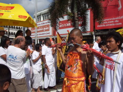 the umbrella man, Phuket Vegetarian Festival