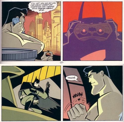 romanadvoratrelundar:  Stop creeping, Bruce. Batman & Superman Adventures   He just doesn’t know how to express his feelings.