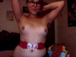 nakedandsobbing:  Early Topless Tuesday. Fave belt. Working on 3 hours sleep. Yay.