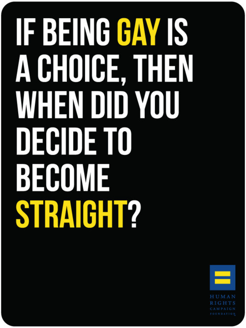 andbeholdapalehorse:  No one who says being gay is a choice is arguing that being straight is a choice. I know and understand this concept, but it’s ultimately silly. 