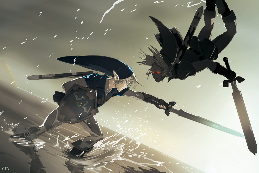 To become one with himself, Link must conquer his shadowy doppelganger Dark Link. Artist LD Walker created this excellent Legend of Zelda fan art illustration for the past Anime Weekend Atlanta (AWA) convention. (Full Size)
Conquer Yourself by LD...