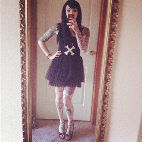 nekomarie: Going out tonight ^_^ #dress #tutu #bones #heels #tatts #tattoo (Taken with instagram) BA