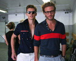 homme&ndash;models:  Vladimir Ivanov and Brad Kroenig backstage at Michael Bastian SS12 in New York