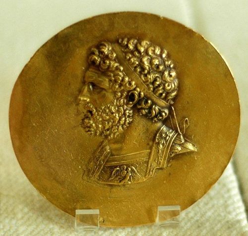 theancientworld: Niketerion (victory medallion) bearing the effigy of king Philip II of Macedon, 3nd