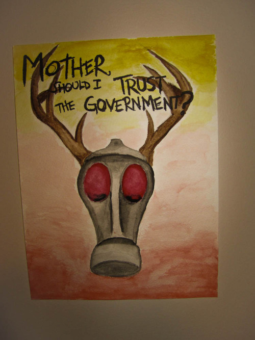 drawinfinity:  New picture I painted whilst listening to The Wall. Done with watercolors and Sharpie. Lyrics from “Mother” by Pink Floyd. idunnolol. Also, I have no idea why my camera made the bottom rim of the eyes black. They’re actually all red.