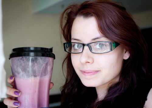 Smoothie time! &frac12; cup of frozen strawberries, 1 small banana and a cup of Almond Breeze. 1