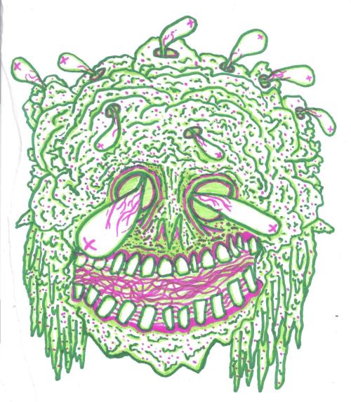 I drew this gnarly slime skull dude while I was ridin&rsquo; shotgun on the way to Florida a few mon