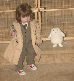 dalek-master:  thetardis:  notthatjesus: ..here is a picture of my daughter and a sentient blob of fat. Yes, that is her in her 10th doctor costume. This is her in all eleven costumes.  Um. Best mom EVER.  ALL ELEVEN COSTUMES THO!  
