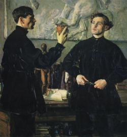 100artistsbook:  Mikhail Nesterov, Portrait of the Brothers Pavel and Aleksandr Korin, 1930 