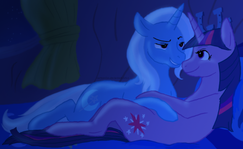 fishermanofponibooru:  Magical Sleepover  I honestly don’t know why (because Trixie is a huge jerk) but twixie is like one of my favourite ships. I’d sail that. They’re Makin’ Da Magics! Ok, i gotta go. See you all in a week and