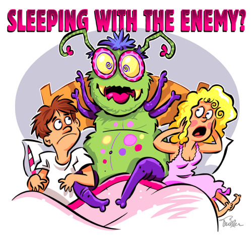 Sleeping With the Enemy?Here’s a cartoon I created for a mattress company. The “enemy” (center) is a