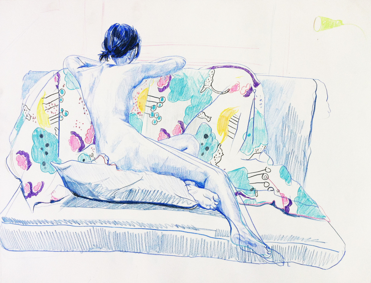 koalaporpoise: Katy O'Connor,  “Blue Girl on Couch”, colored pencil on paper,