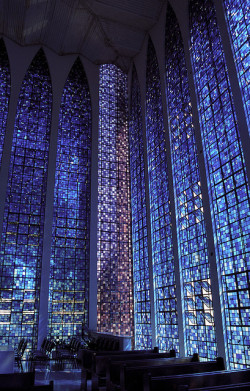 architectureofdoom:  Dom Bosco Sanctuary, Brasilia, Carlos Alberto Naves, 1963. Stained glass by Hubert Van Doorne. View this on the map 