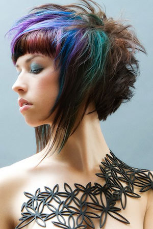 fuckyeahfantasyhair:  multicolor short inverted bob 