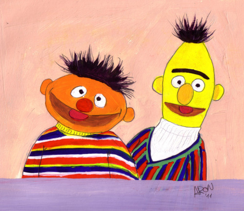 day 24, a couple
I’ll leave it to you how you wish to interpret that. Bert and Ernie made me laugh as a kid and that deserves a little ‘thank you’ drawing.
done with acrylics and black pencil