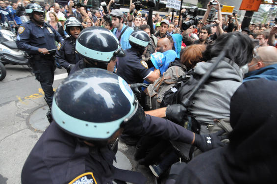 bobbycaputo:
“ villagevoice:
“ Arrest photos from this morning’s Occupy Wall Street march/standoff. Pretty sure that’s a baton connecting with a dudes back. See more photos here
”
Oh, That’s gotta hurt.
”
Oh wow. Yeah, the protests got pretty rough...