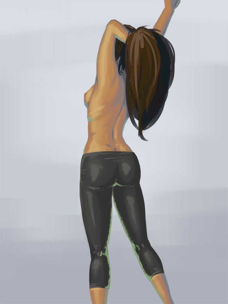 cheesydicks-blog:  For CapSepBrown Jade in ‘wet-look’ leggings. Guh painting