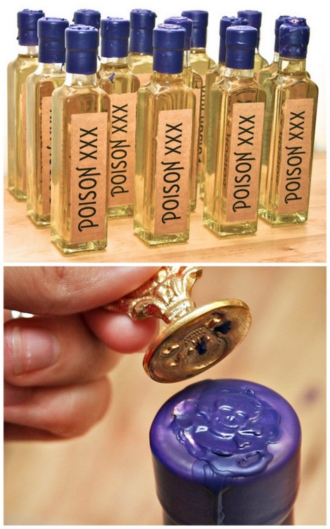 DIY Poison Bath Oil Favors. Tutorial at Hostess with the Mostess here. Links to everything. But you 