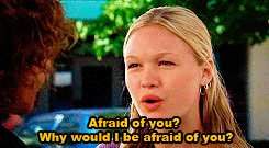 sassy-hook:  PATRICK: Not a big talker, huh?KAT: Depends on the topic. My fenders