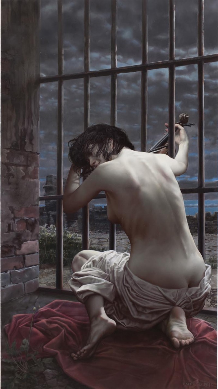 darksilenceinsuburbia:  Lui Liu. Yin. My Sister, 2010. Oil on canvas, 160cm X 90cm.