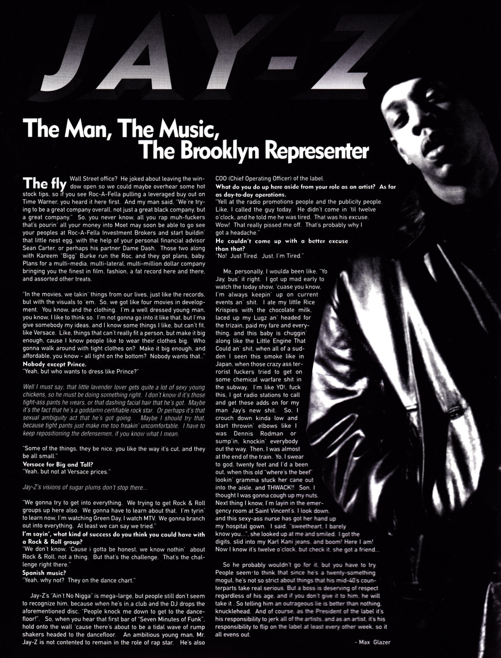 The Man, The Music, The Brooklyn Representer (words by Max Glazer) On The Go Magazine,