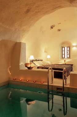 valledeparaiso:  bluepueblo: Bedroom Spa, Santorini, Greece photo via brenda  I want to visit here with a significant other!