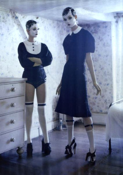 dollify:  Vogue Italia October 2011 IssueEditorial: “Mechanical Dolls”Photographer: Tim WalkerFashion Editor: Jacob KModels: Kirsi Pyrhonen and Audrey Marnay