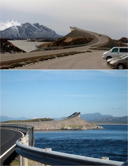 dematerialize:  pearloftheswamp:  thedailywhat:  Above: The Storseisundet Bridge in Norway — known to locals as “the drunk bridge,” it was designed to appear unfinished when approached.  hate.  Oh my god. WHY WOULD YOU DO THAT. AHHHHHHHH 