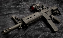 pandamonium0013:  Custom AR-15: BCM 14 1/2” Mid-Length with Aimpoint Comp C3 Red Dot and Magpul BUIS by Collin_Peterson on Flickr. 
