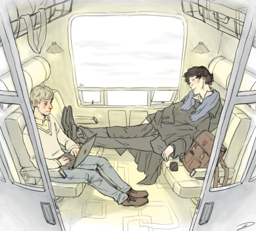 this wasn’t going to be bromantic but then it was consultingbastard: could you draw John and Sherlock on a  cross-country train trip?