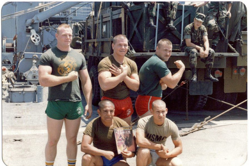 Vintage Corps meatheads have nothing to do on the amphib but lift and eat.
