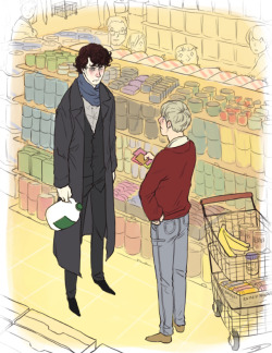 based on this fic which is adorable and i love it though out of context i guess you could view it as sherlock just really hating shopping papilio-tigris: Could  you do a picture of John and Sherlock grocery shopping?molycules: You should draw Sherlock