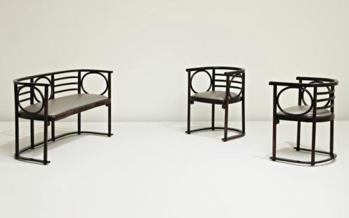 ATTRIBUTED TO JOSEF HOFFMANN, Austria Settee and pair of armchairs, first quarter 20th century Phi