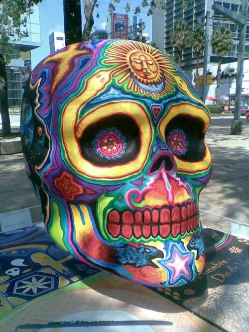 Oversized colorful calavera, artist and medium unknown