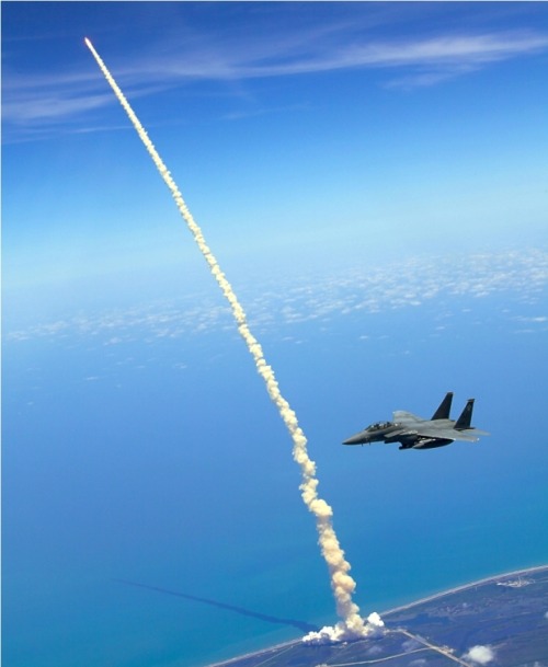 shuttleisland:This incredible photo was taken in May 2010 of Space Shuttle Atlantis as it launched f